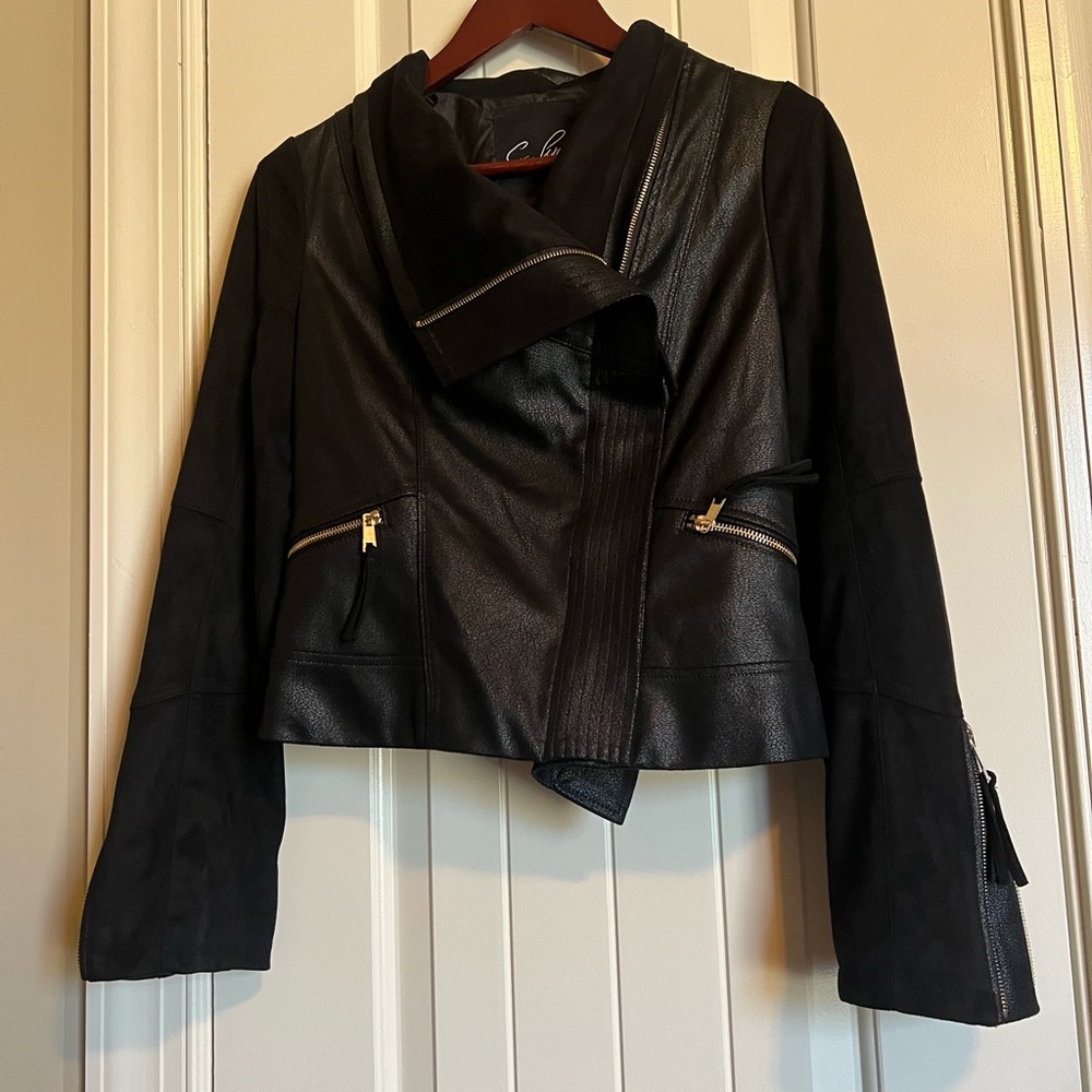 C. Luce Black Mixed-Media Moto Jacket